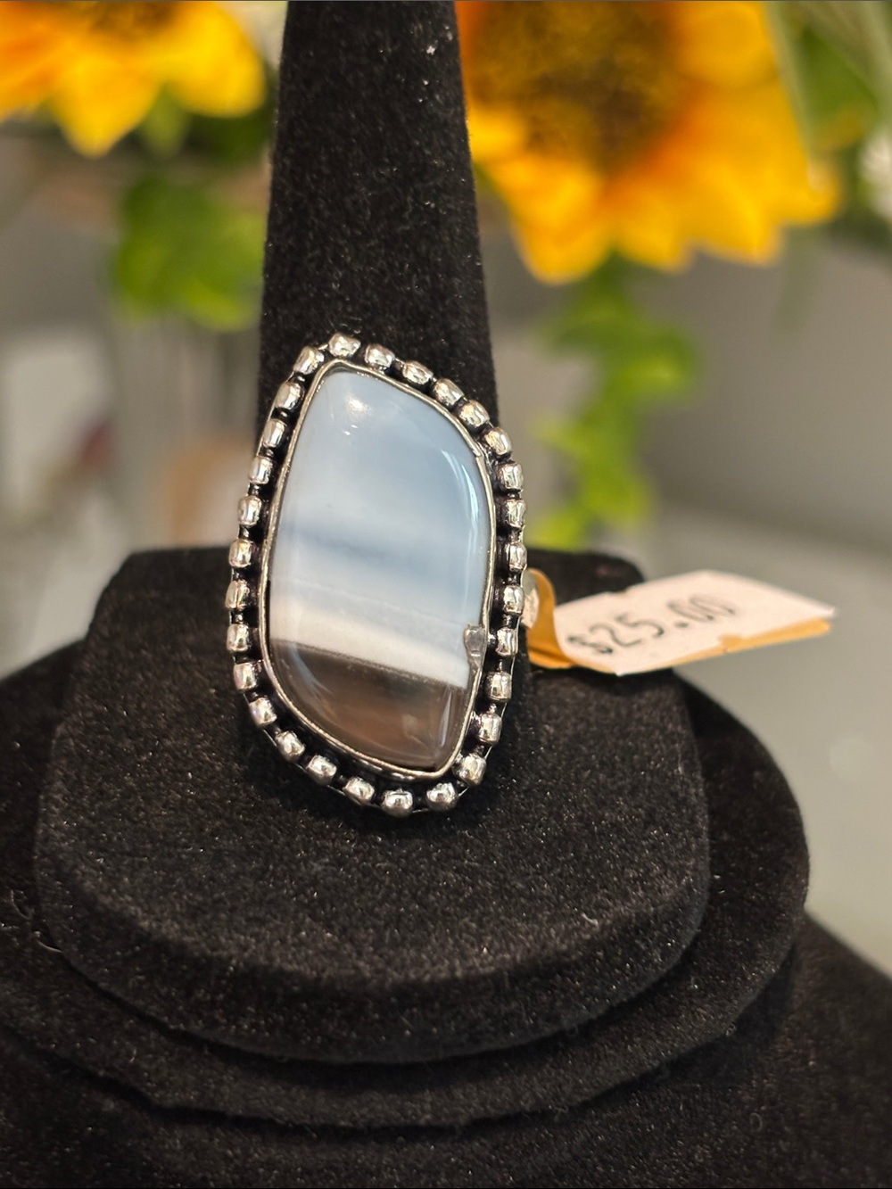 Sterling Silver Owyhee Opal Gemstone Statement Ring Size 8